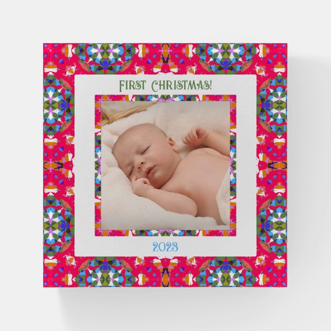 Custom Jolly Happy First Christmas Photo Frame Paperweight (Front)