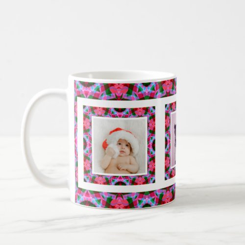 Custom Jolly Pink Green Christmas Pattern Photo Coffee Mug