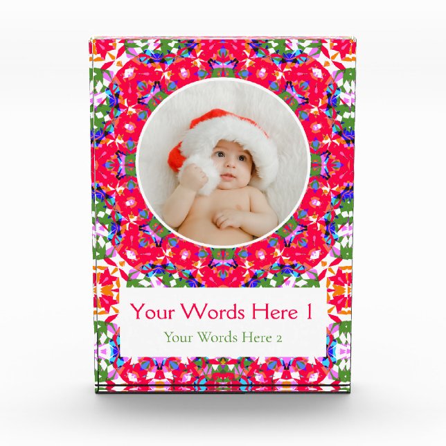 Custom Jolly Red Green Blue Christmas Decor Gift Photo Block (Front)