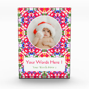 Custom Jolly Red Green Blue Christmas Decor Gift Photo Block