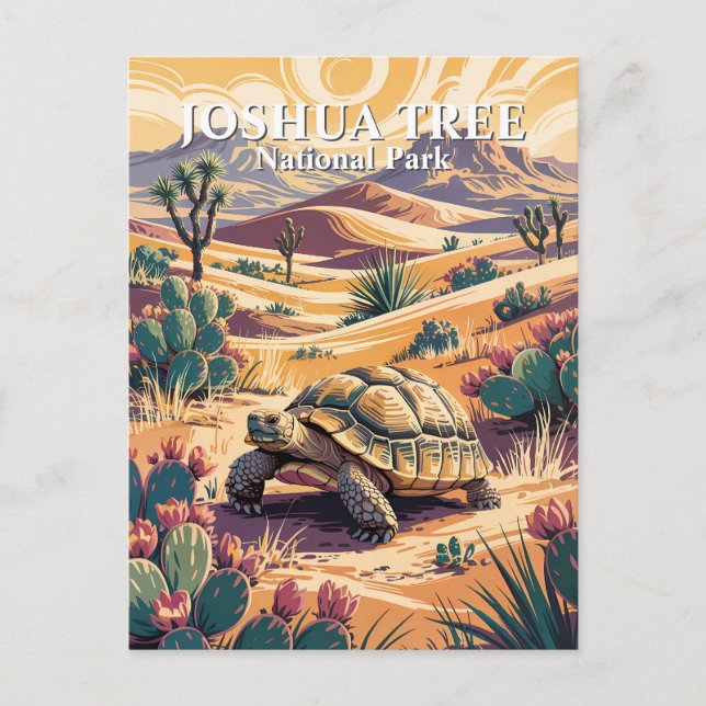 Custom Joshua Tree Tortoise Retro Desert Landscape Postcard (Front)