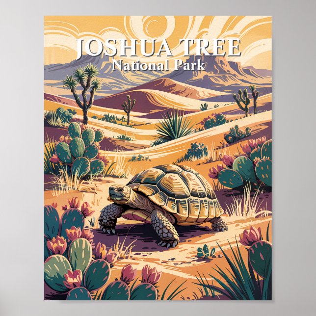 Custom Joshua Tree Tortoise Retro Desert Landscape Poster (Front)