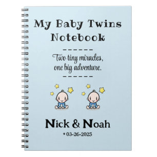 Custom Journal, Personalized Baby Boy Twins, Notebook