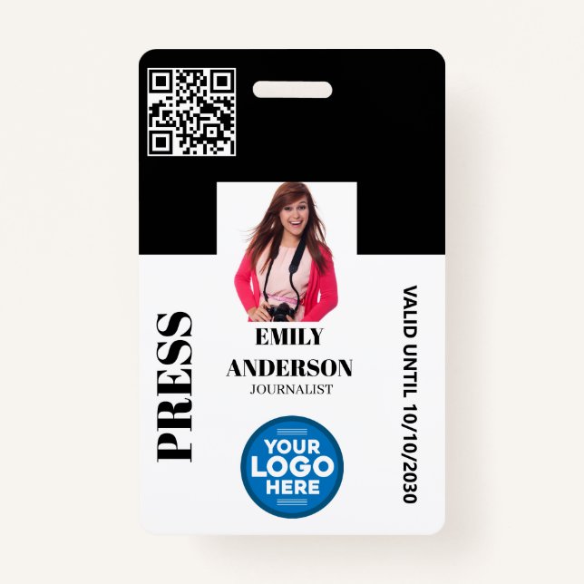 Custom Journalist Media Pass Photo ID Logo | BLACK Badge (Front)