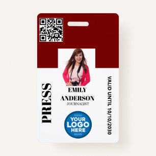 Custom Journalist Media Pass Photo ID Logo   BLACK Badge