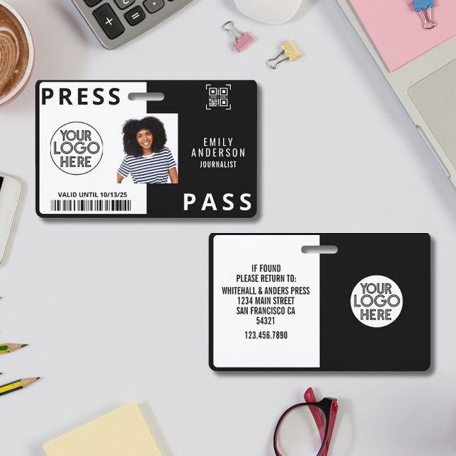 Custom Journalist Press Photo ID Logo Horizontal  Badge (Creator Uploaded)
