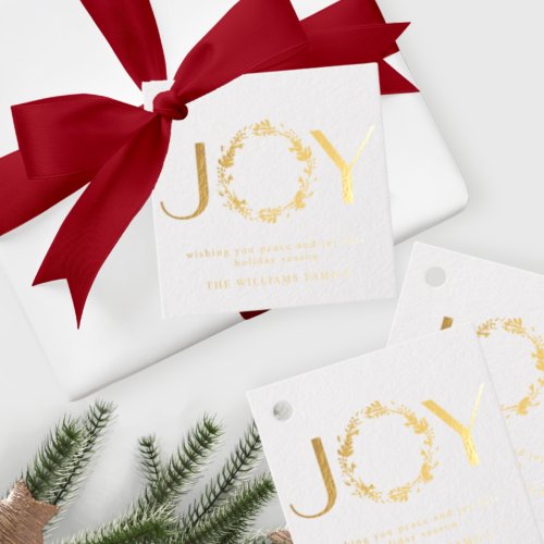 Custom JOY Elegant and Simple Festive Holiday Foil Favor Tags