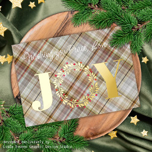 Custom Joy Peace Love Red Holly Berries Foliage Foil Holiday Card