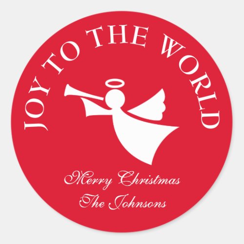 Custom joy to the world christmas angel stickers