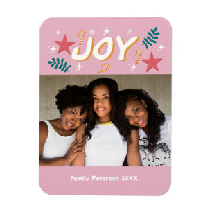 custom joy trendy photo girly cute christmas Card Magnet