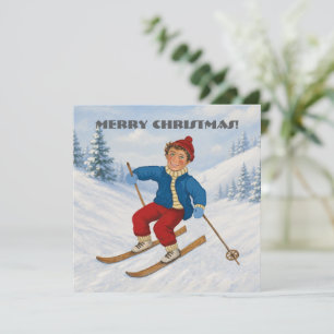 Custom Joyful Skier Christmas Flat Card