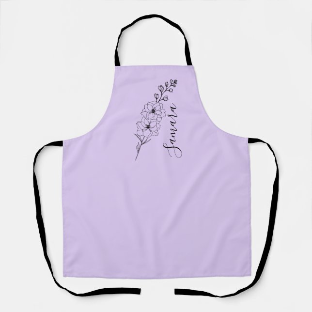 Custom July Delphinium Birth Flower Gift for Birth Apron (Front)