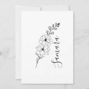 Custom July Delphinium Birth Flower Gift for Birth Invitation