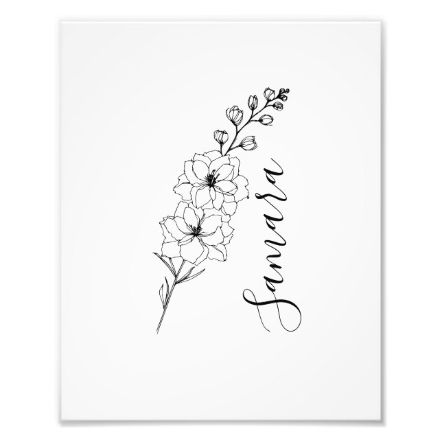 Custom July Delphinium Birth Flower Gift for Birth Photo Print (Front)