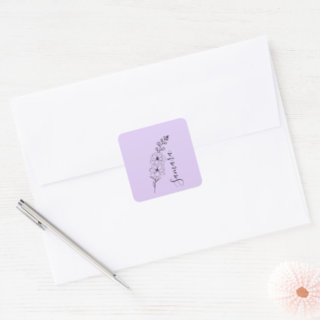 Custom July Delphinium Birth Flower Gift for Birth Square Sticker (Envelope)