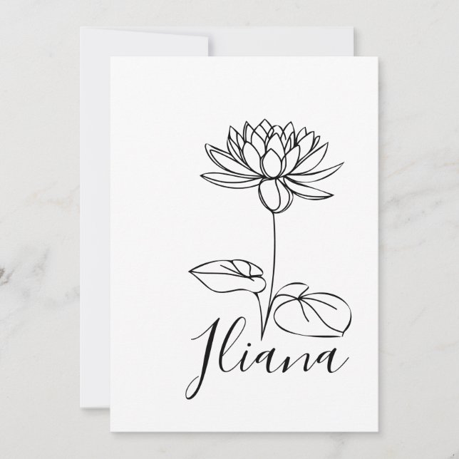 Custom July Water Lily Birth Flower Gift for Birth Invitation (Front)