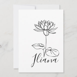 Custom July Water Lily Birth Flower Gift for Birth Invitation