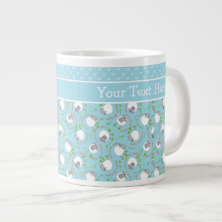 Custom Jumbo Coffee Mug: Blue, Fun Sheep Patterns Giant Coffee Mug