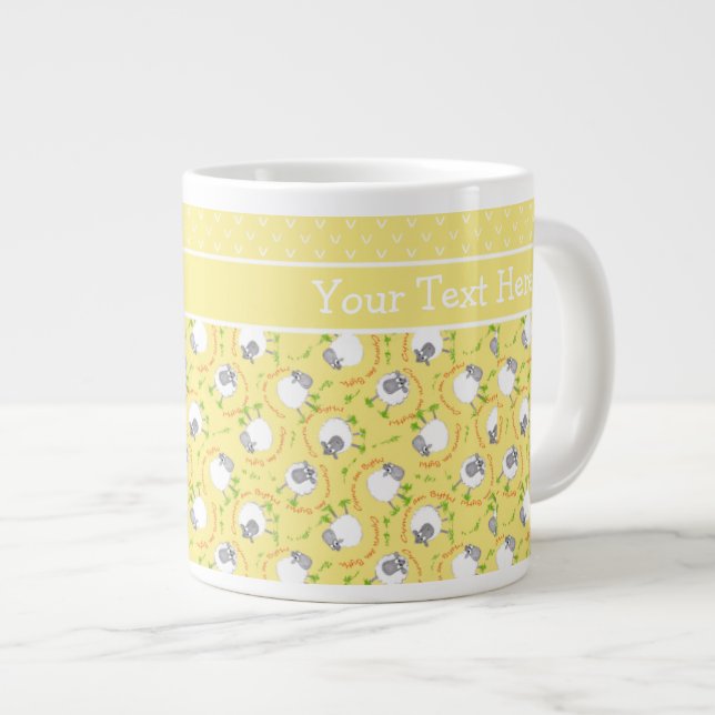 Custom Jumbo Coffee Mug: Yellow Fun Sheep Patterns Giant Coffee Mug (Front Right)