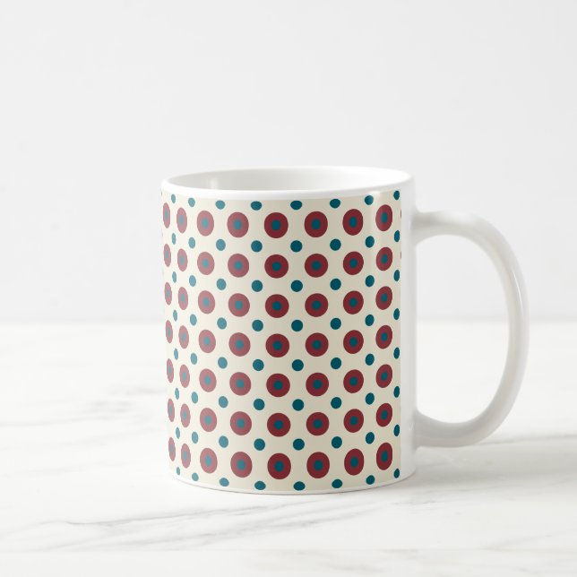 Custom Jumbo Red Blue Polka Dots, White Coffee Mug (Right)