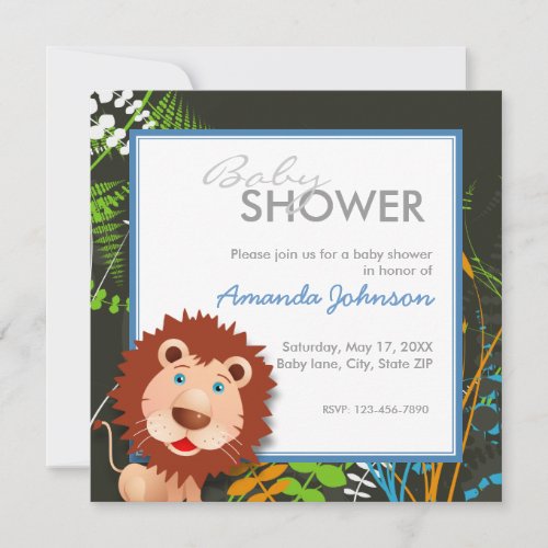 Custom jungle lion baby shower announcements