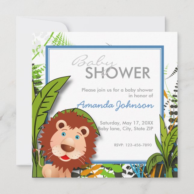 Custom jungle lion baby shower invitation (Front)