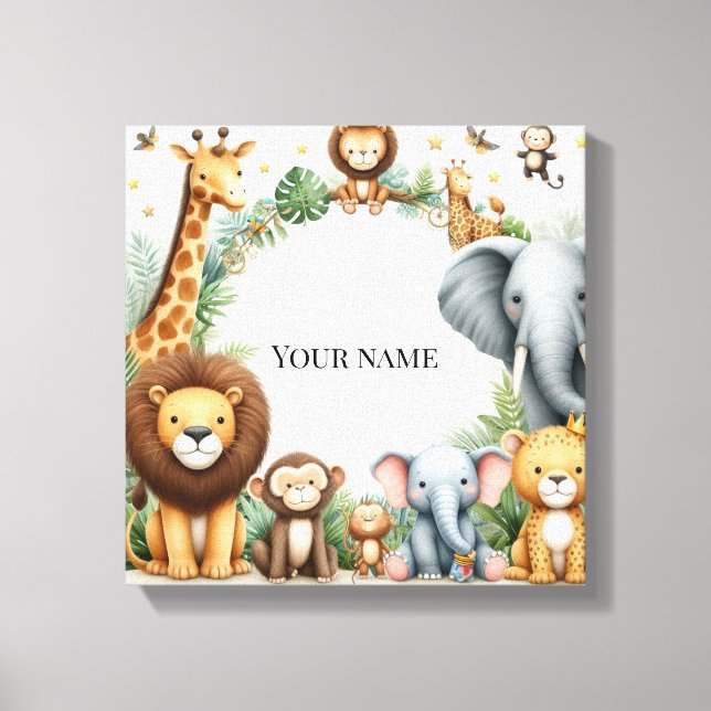Custom Jungle Name Art Animal Nurser Back to Scool Canvas Print (Front)