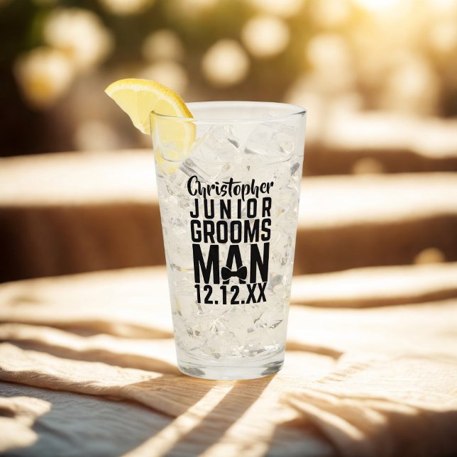 Custom Junior Groomsman Name Keepsake Glass (Junior Groomsman Personalized Wedding Glass with space for a name and wedding date)