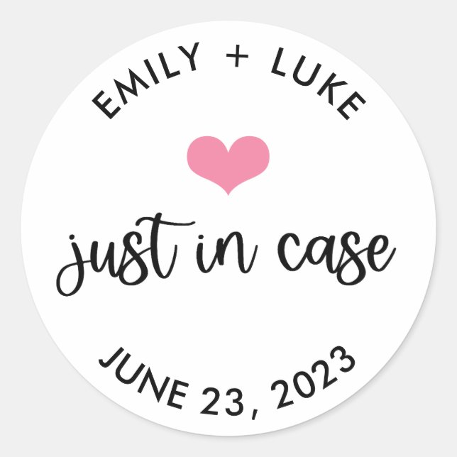 Custom Just in Case Wedding Recovery Kit  Classic Round Sticker (Front)