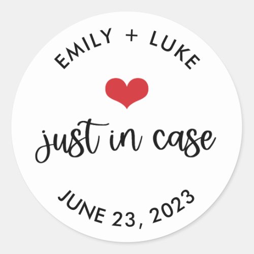 Custom Just in Case Wedding Recovery Kit  Classic Round Sticker