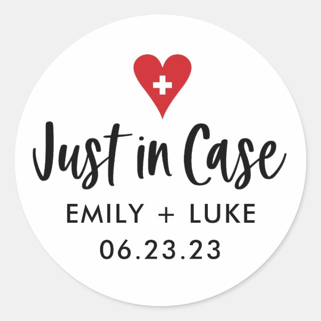 Custom Just in Case Wedding Recovery Kit  Classic Round Sticker (Front)