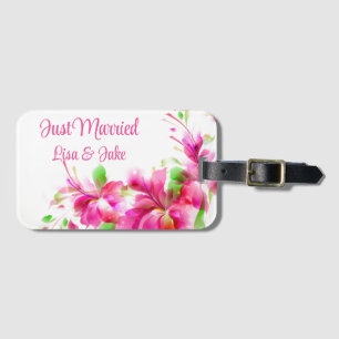 Custom Just Married Floral Luggage Tag