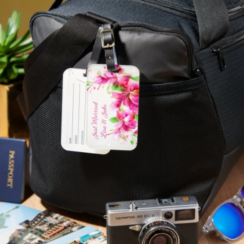 Custom Just Married Floral Luggage Tag