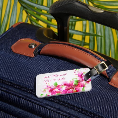 Custom Just Married Floral Luggage Tag