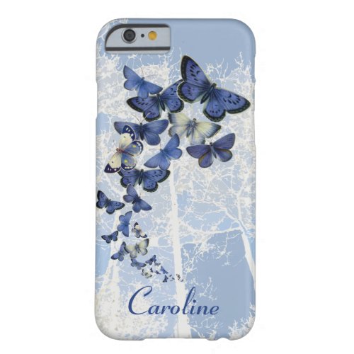 Custom kaleidoscope of blue butterflies barely there iPhone 6 case