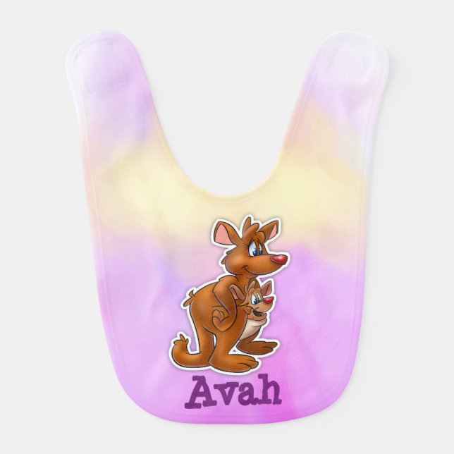 Custom Kangaroo Baby Bib Pastel Pink (Front)