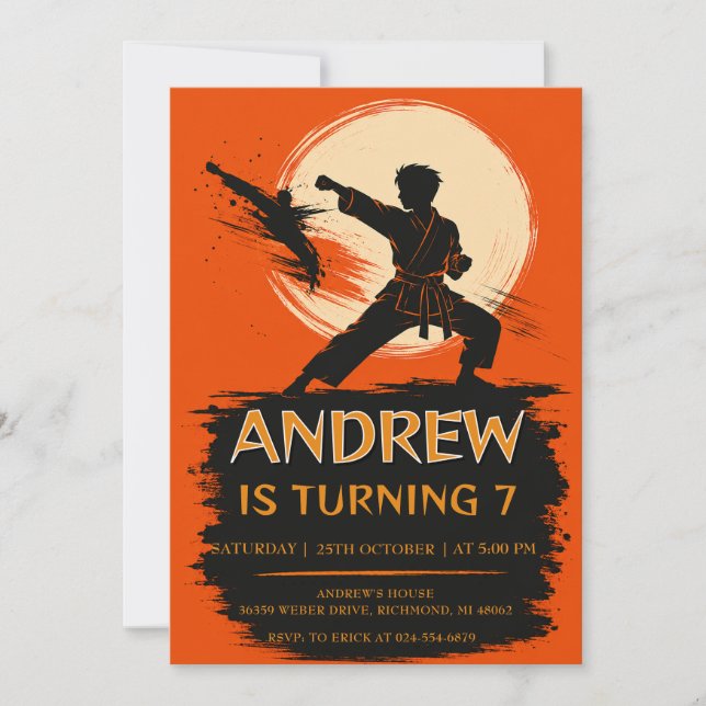 Custom Karate Kid birthday Invitation (Front)