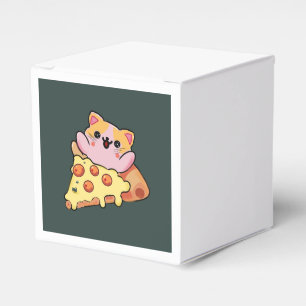 Custom Kawaii Cat Hugging Pepperoni Pizza Cartoon Favor Boxes