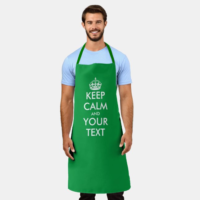 Custom keep calm and carry on large green kitchen apron (Worn)