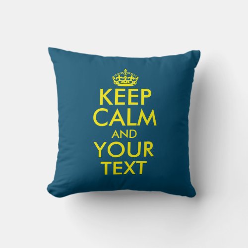 Custom keep calm and carry on standard size cotton throw pillow