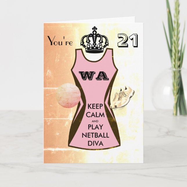 Custom Keep Calm and Play Netball 21st Birthday Card (Front)