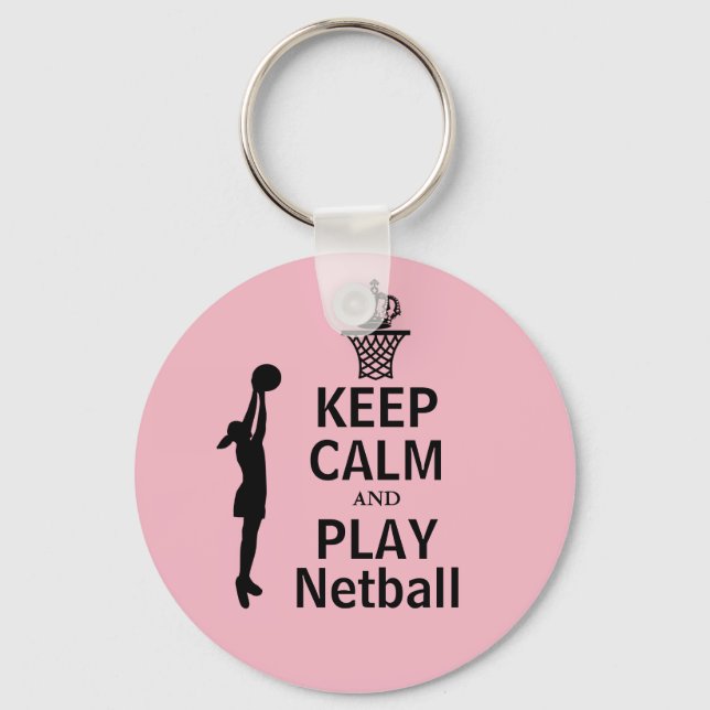 Custom Keep Calm and Play Netball Keychain (Front)