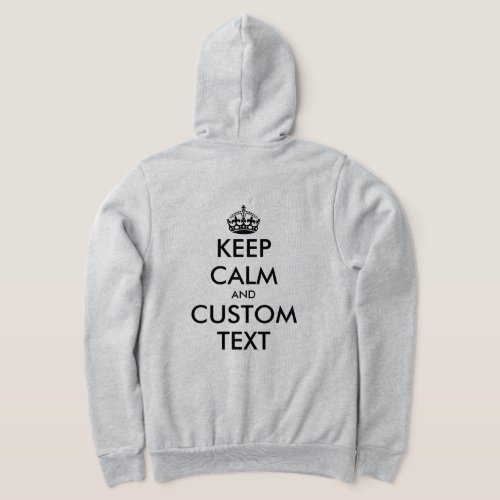 Custom keep calm gray zippered hoodie for women