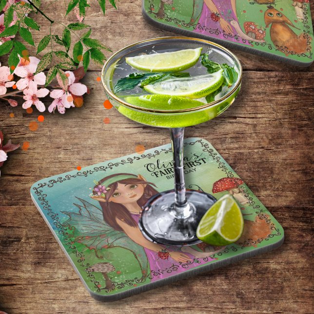 Custom Keepsake- Enchanted Forest Fairy Birthday Beverage Coaster (Custom Keepsake- Enchanted Forest Fairy Birthday Beverage Coaster)