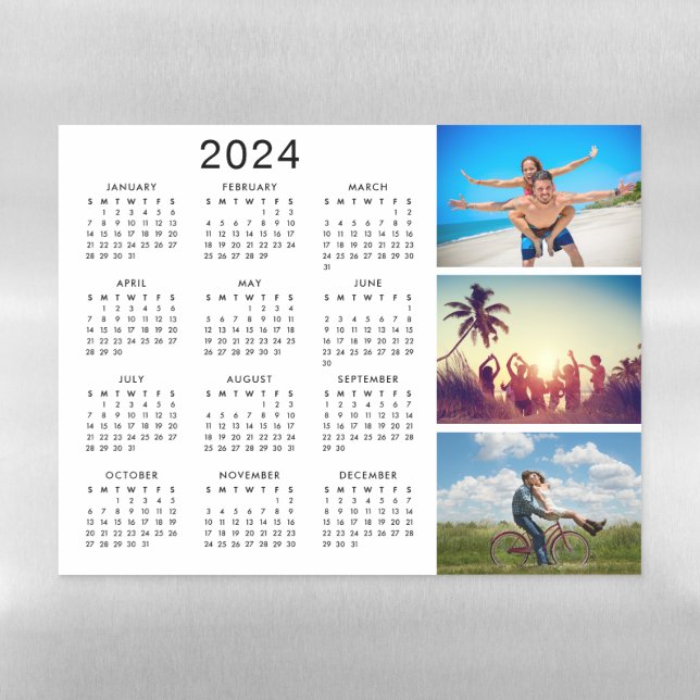 Custom Keepsake Memory Photo Collage 2024 Calendar Magnetic Dry Erase Sheet (Horizontal)