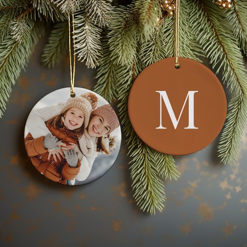 Custom Keepsake Photo and Monogram Christmas Ceramic Ornament