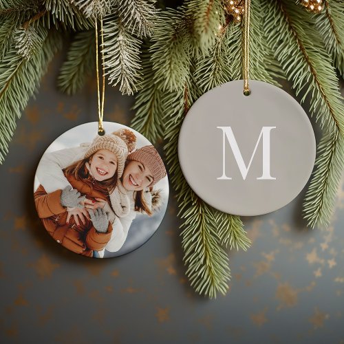 Custom Keepsake Photo and Monogram Christmas Ceramic Ornament