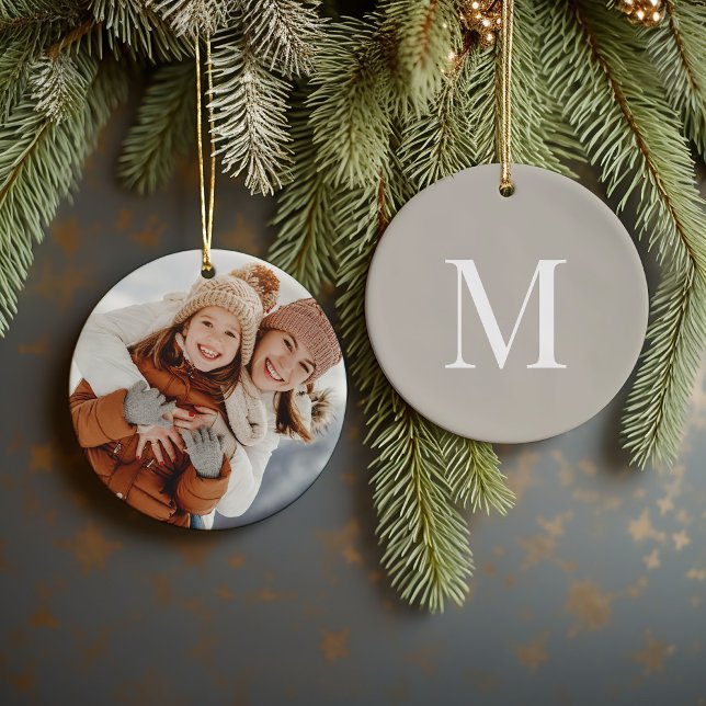 Custom Keepsake Photo and Monogram Christmas Ceramic Ornament (Creator Uploaded)