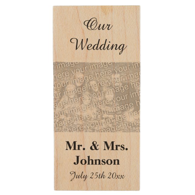 Custom keepsake wedding photo WOOD USB flash drive (Front Vertical)