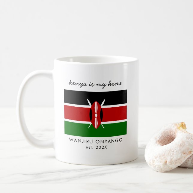 Custom Kenya Flag Coffee Mug (With Donut)